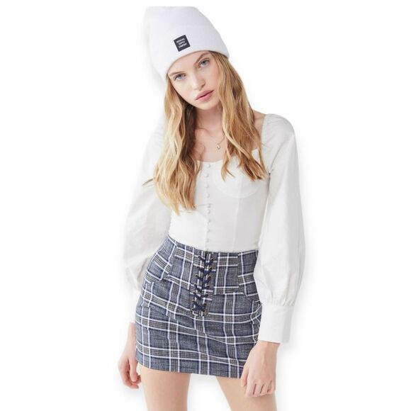 Heartloom Plaid Lace Up Mini Skirt NEW - Picture 1 of 5